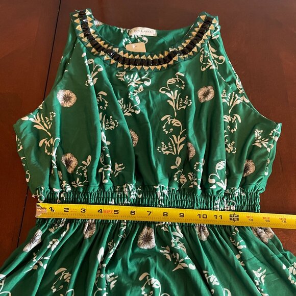 Jon & Anna Green Maxi Dress Beaded Neckline Floral Sleeveless Elastic Waist 3X - Picture 10 of 14